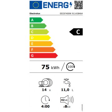 Electrolux EEC87400W Πλήρως Εντοιχιζόμενο Πλυντήριο Πιάτων για 14 Σερβίτσια Π59.6xY81.8εκ.